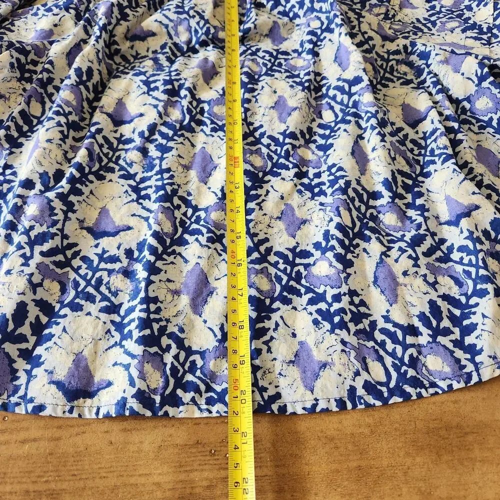 Free People Top Women's XS Blue Willow Printed Smocked Puff Sleeve Tie Babydoll